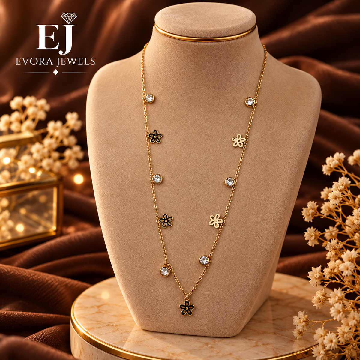 Luxury Golden Floral Charm Crystal Necklace