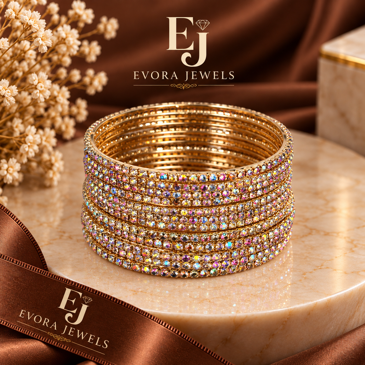 Luxury Multicolor Zircon Crystal Bangles – 12 Piece Set