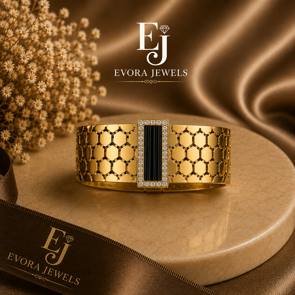 Luxury Stone Crystal Gold Cuff Bracelet