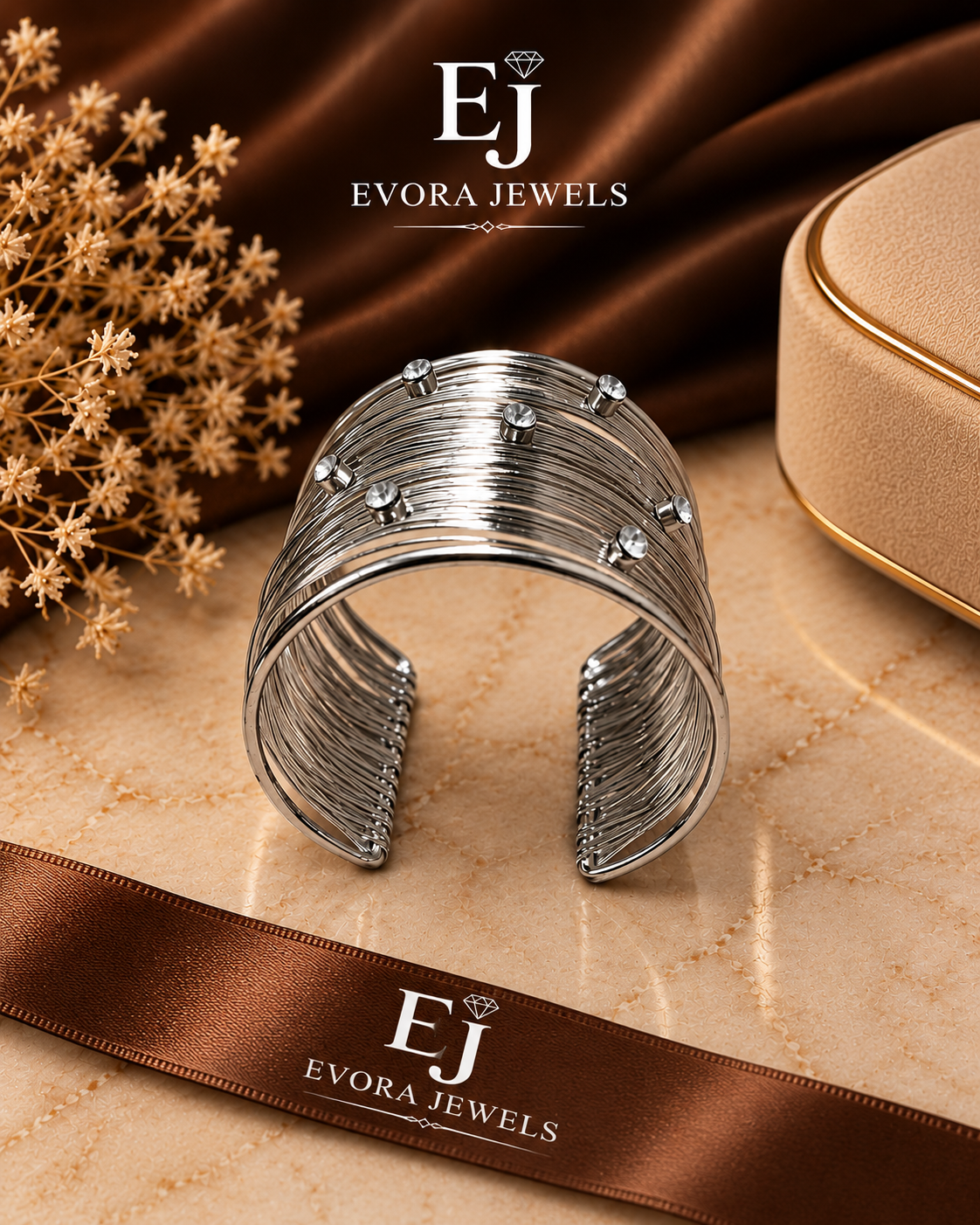 Luxury Multi-Row Crystal Cuff Bracelet – Golden & Silver