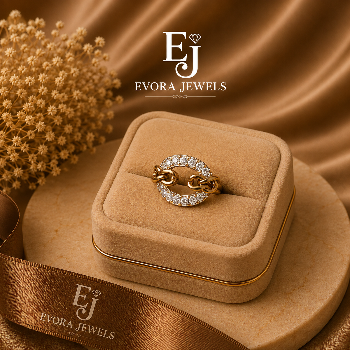 Luxury Crystal Chain Circle Gold Ring