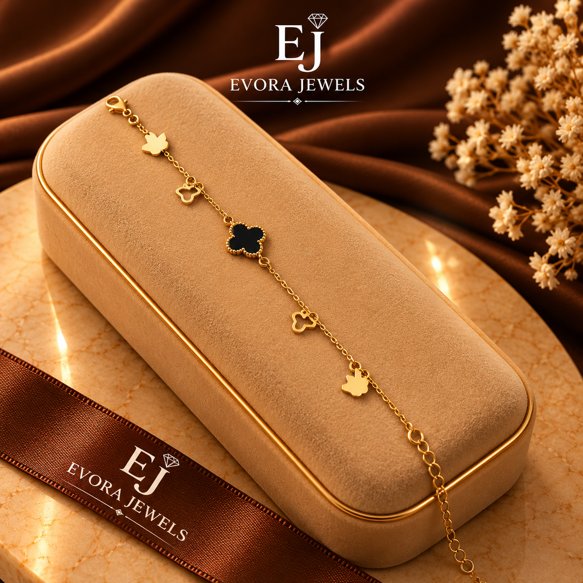 Luxury Golden Black Clover Link Bracelet