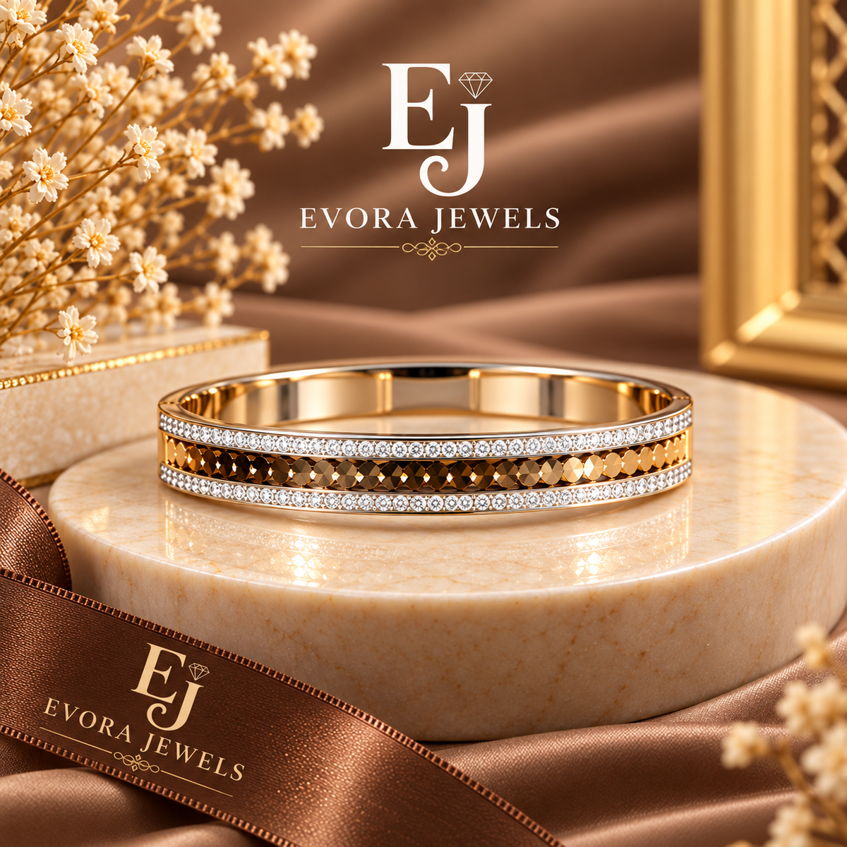 Luxury Crystal Border Gold Bangle Bracelet