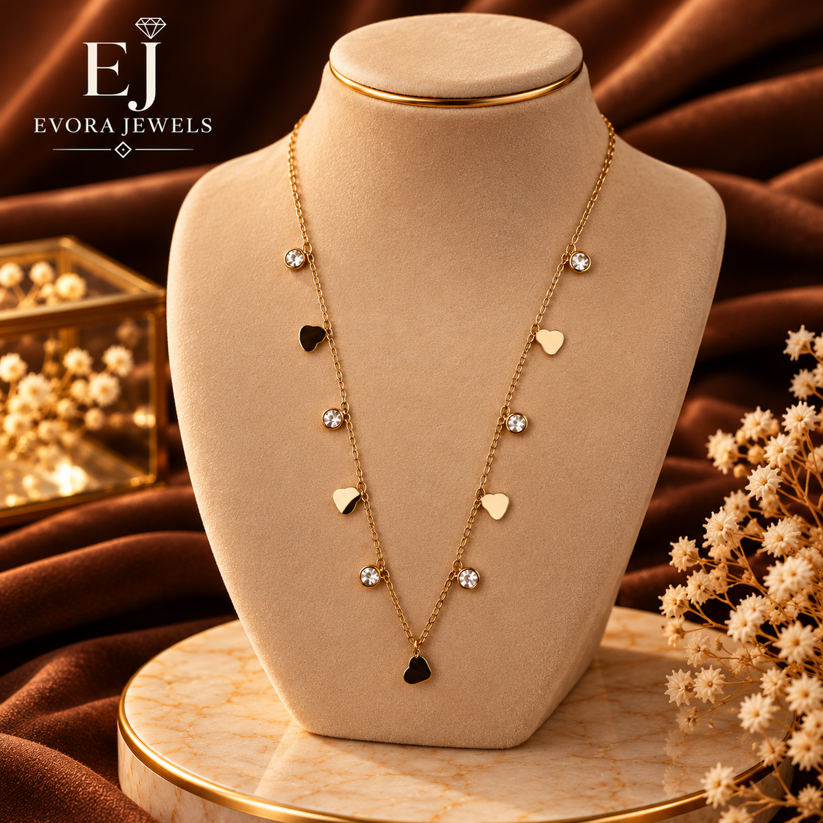 Luxury Golden Heart Charm Crystal Necklace