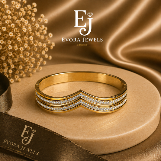 Luxury V-Shape Crystal Gold Bangle