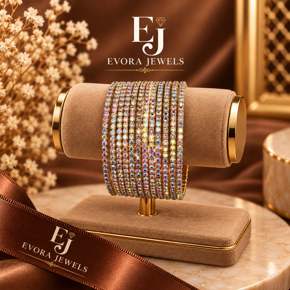 Luxury Multicolor Zircon Crystal Bangles – 12 Piece Set