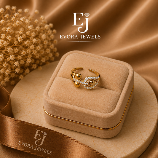 Luxury Double Sphere Crystal Open Gold Ring