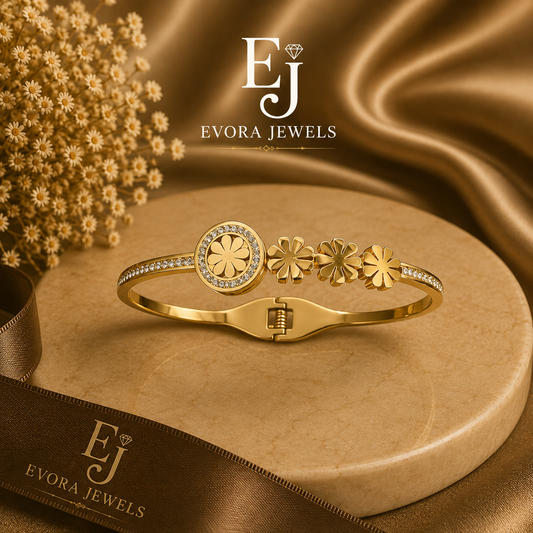 Luxury Floral Crystal Gold Cuff