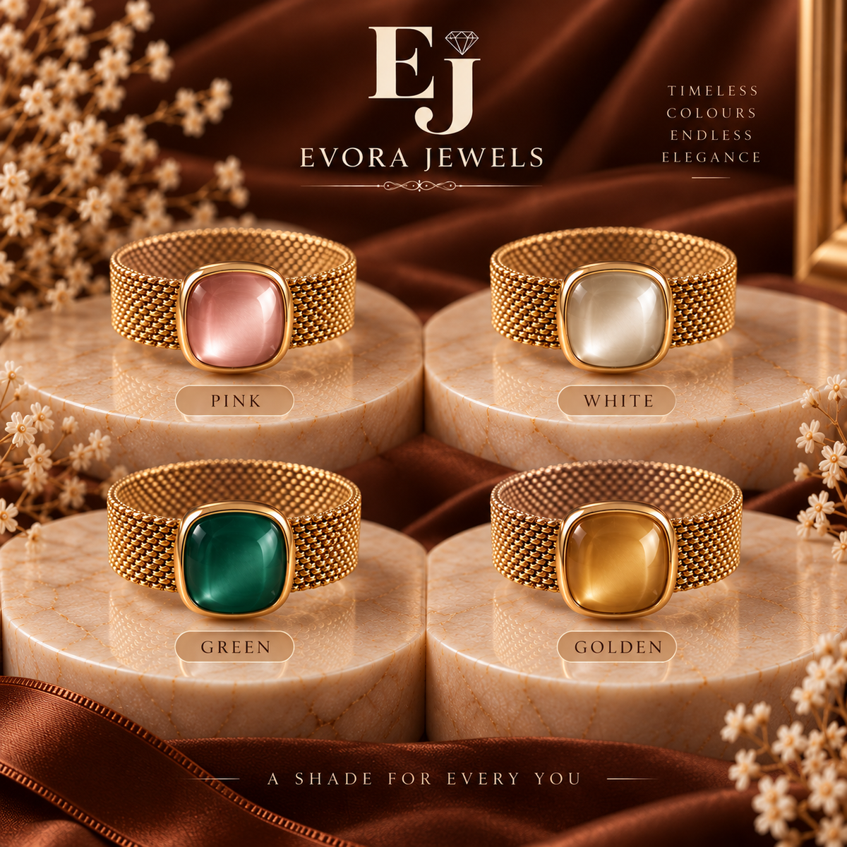 Luxury Flexible Stainless Steel Square Crystal Ring