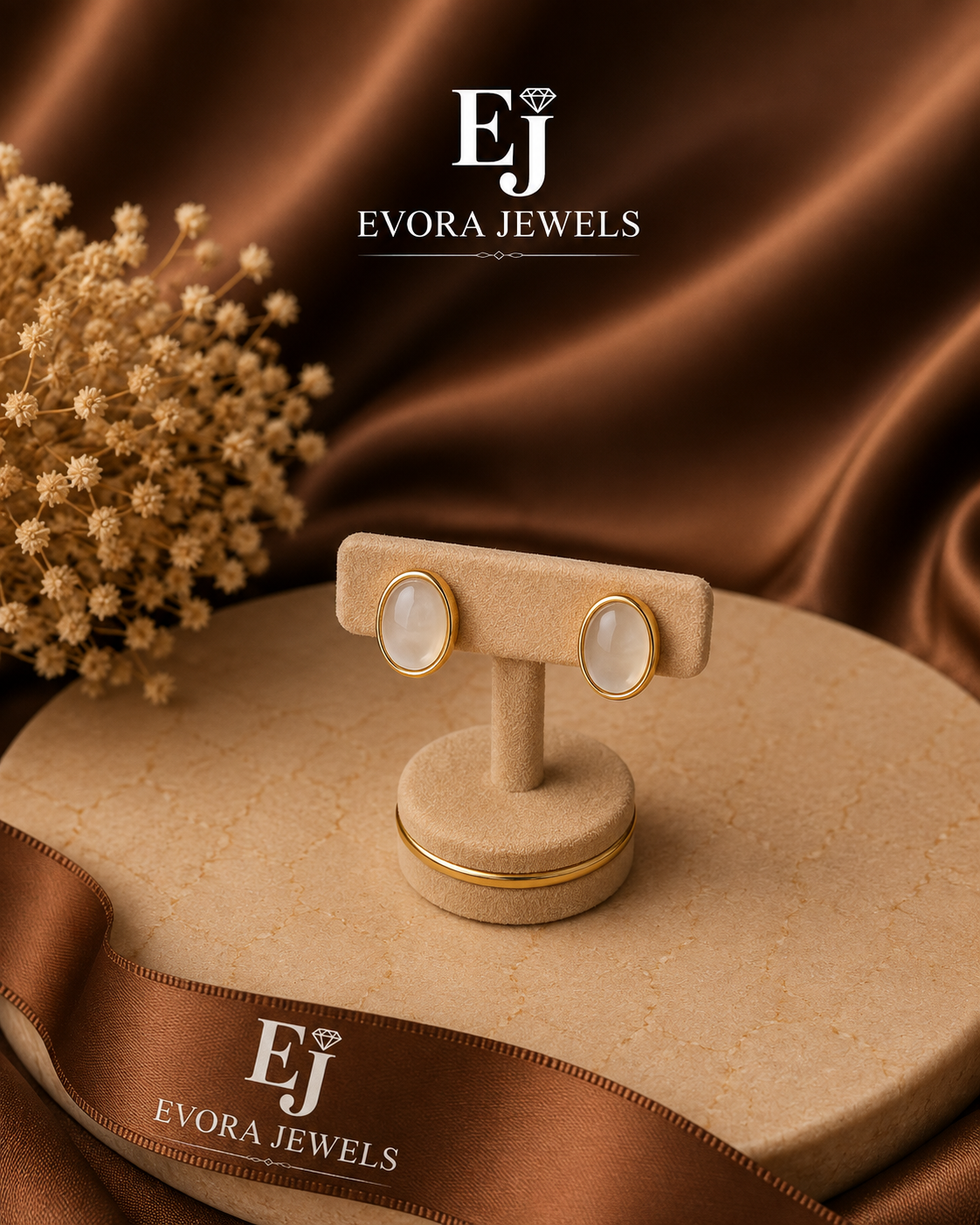 Luxury Oval Pearl Stone Gold Stud Earrings