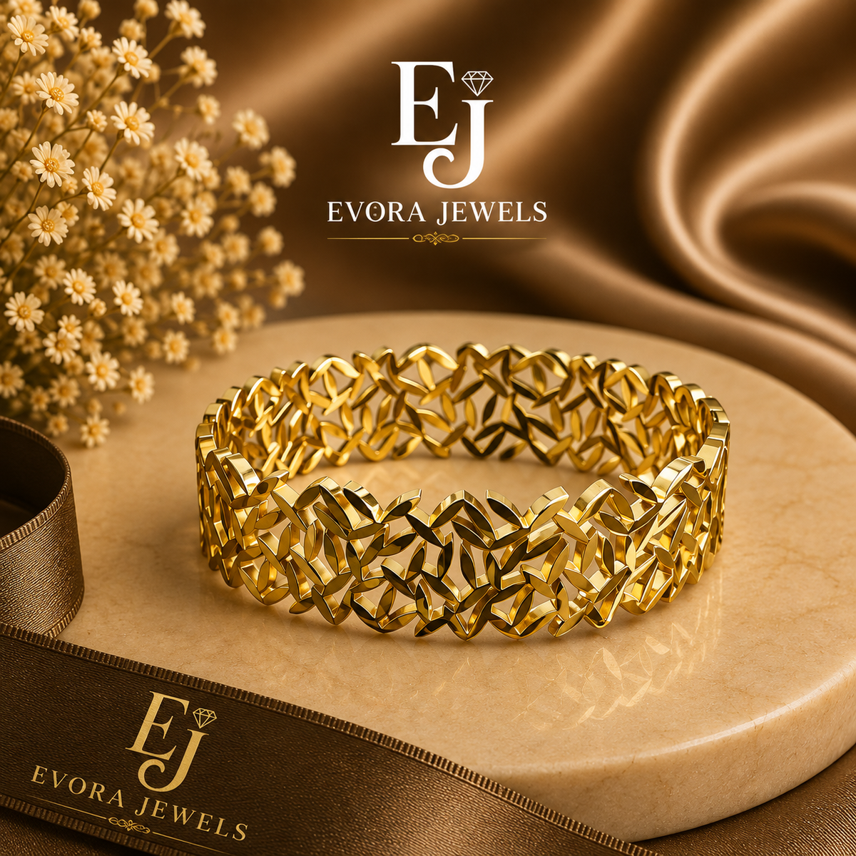 Luxury Interlocking Link Gold Cuff Bracelet