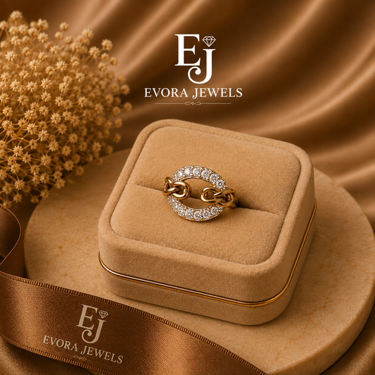 Luxury Crystal Chain Circle Gold Ring