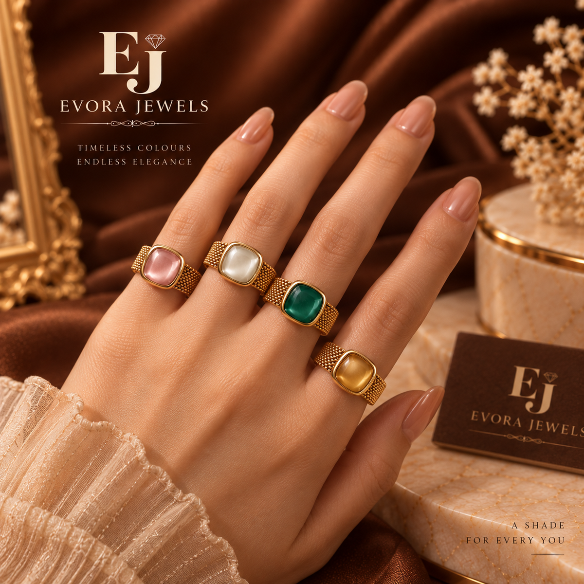 Luxury Flexible Stainless Steel Square Crystal Ring