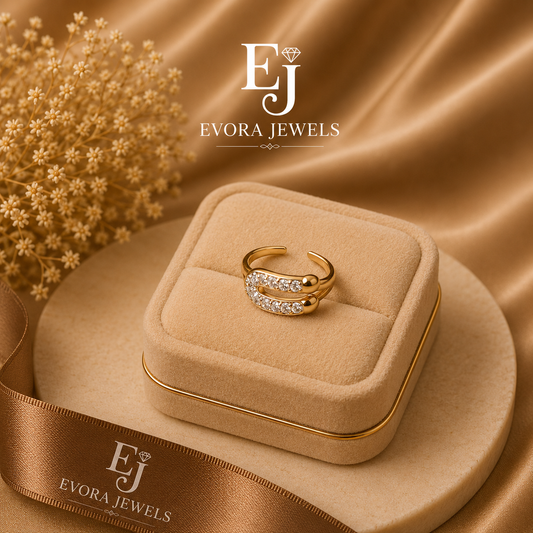 Luxury Double Curve Crystal Open Gold Ring