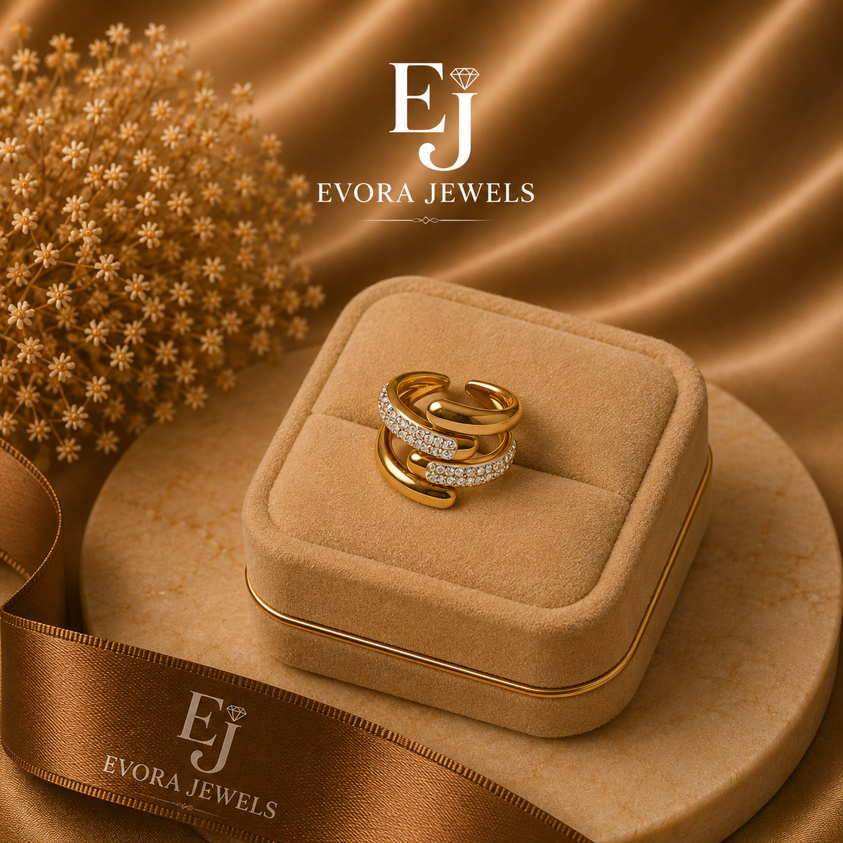 Luxury Crystal Interlocking Open Ring