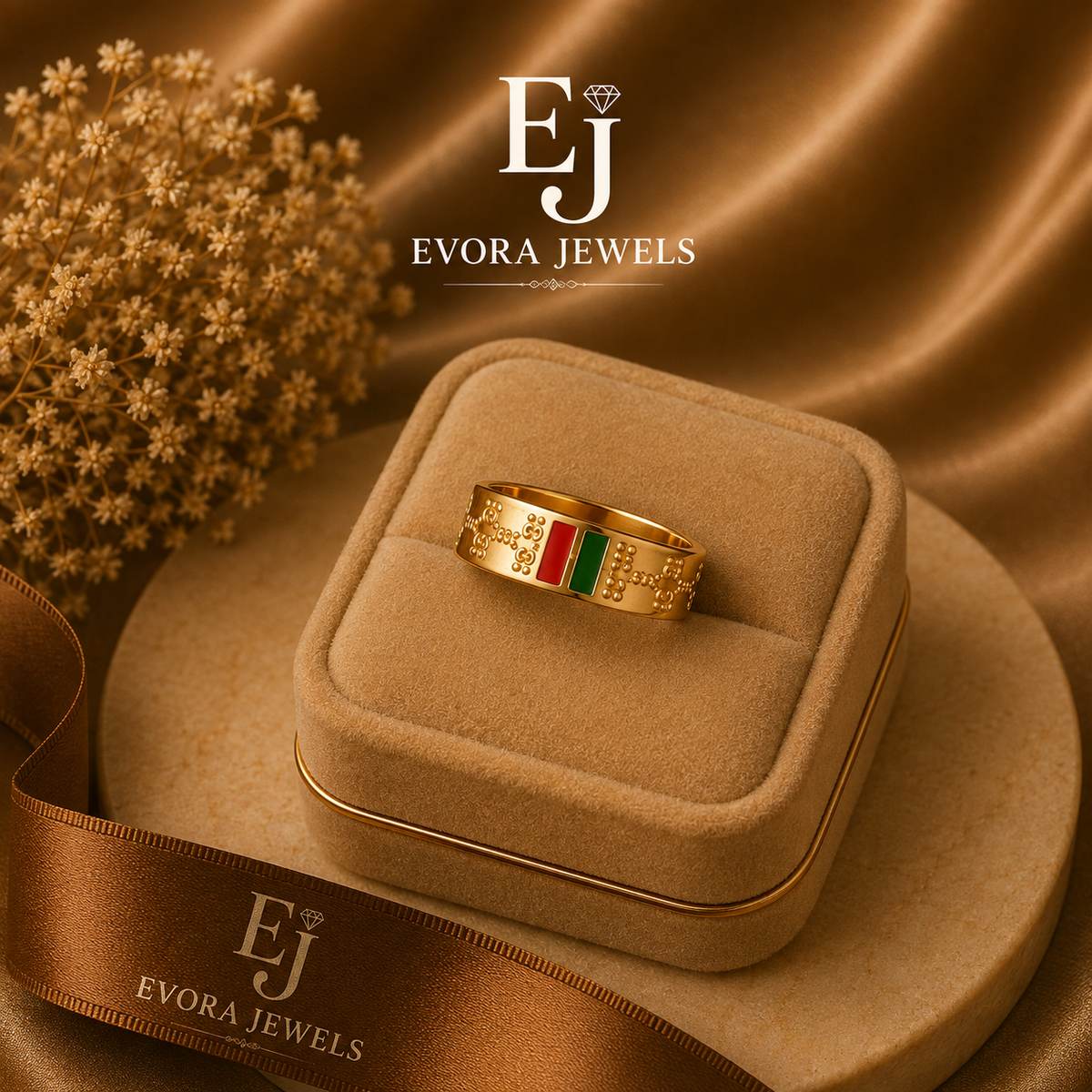 Luxury Red & Green Heritage Gold Ring
