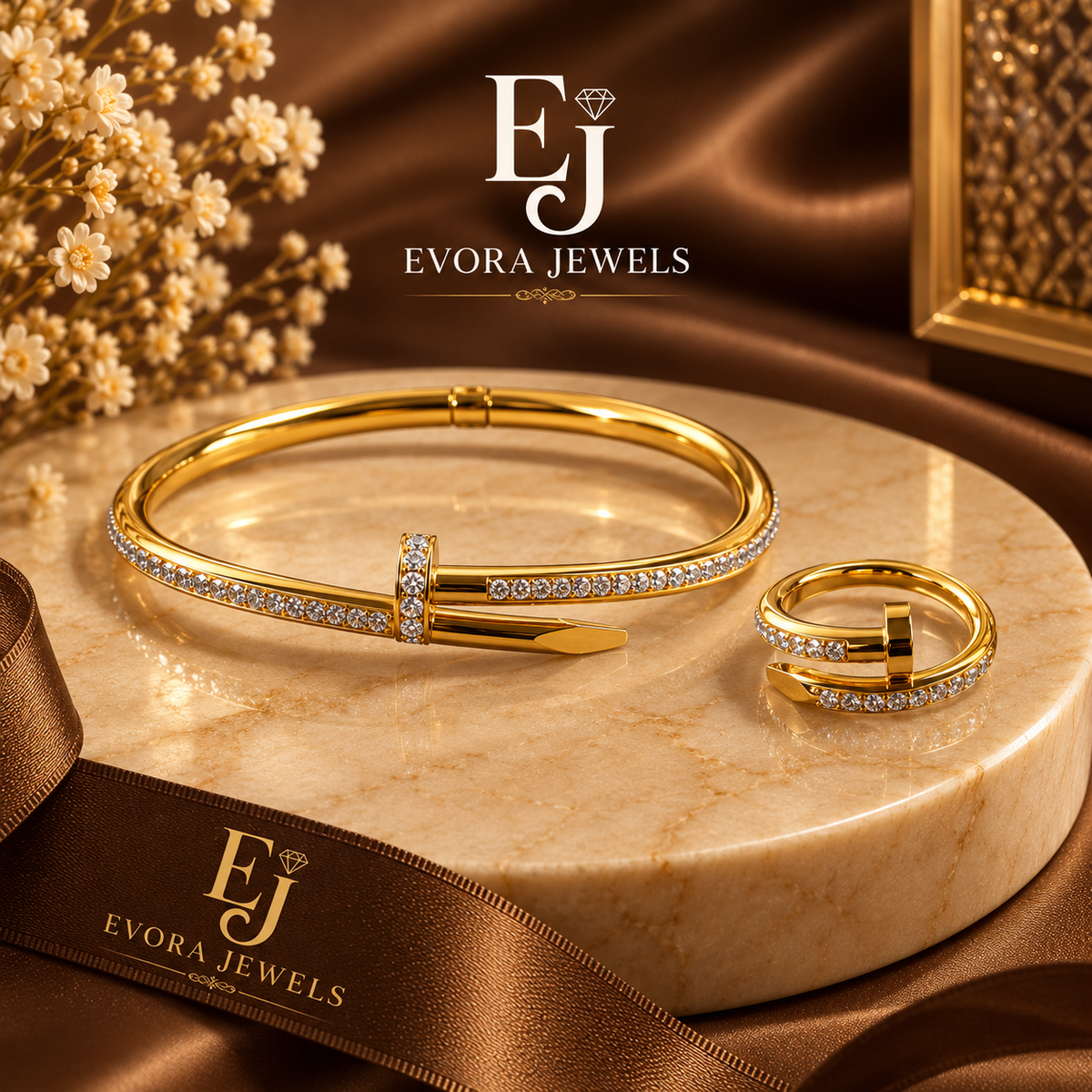 Luxury Crystal Nail Cuff & Ring Set