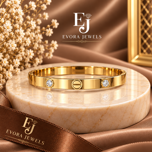 Luxury Crystal Screw Detail Gold Bangle