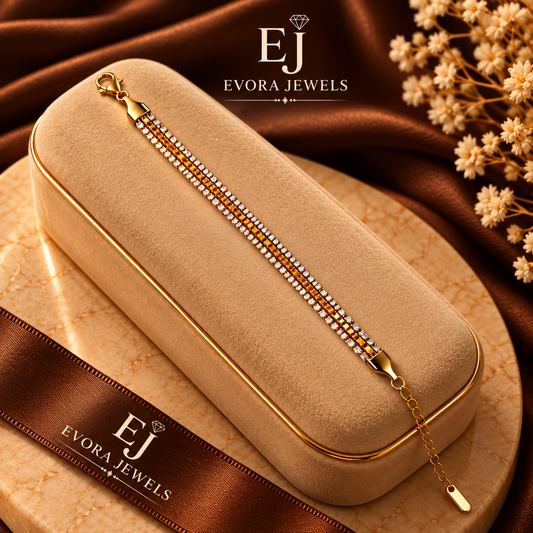 Luxury Golden Triple Row Crystal Chain Bracelet