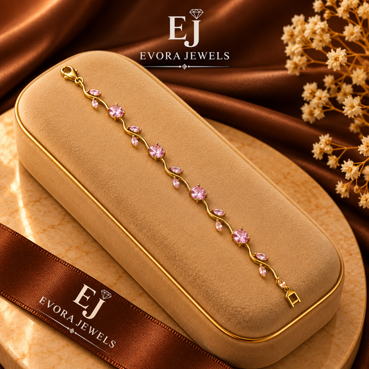Luxury Golden Pink Crystal Vine TULIPS Bracelet