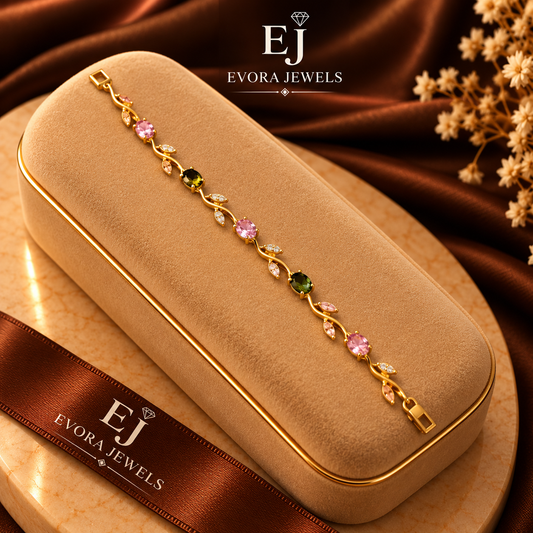 Luxury Multicolor Crystal Vine Bracelet – Pink & Green TULIP Bracelet